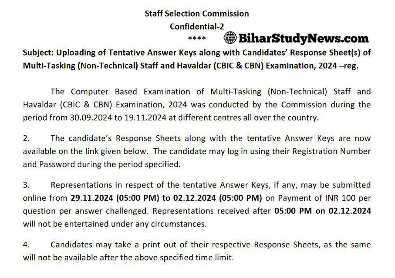 SSC MTS Paper I Exam Official Answer Key 2024