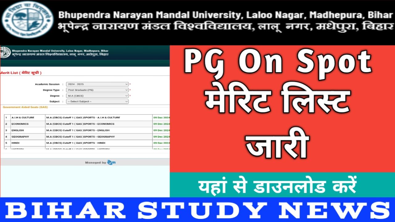 BNMU Madhepura PG Spot Admission Merit List 2024