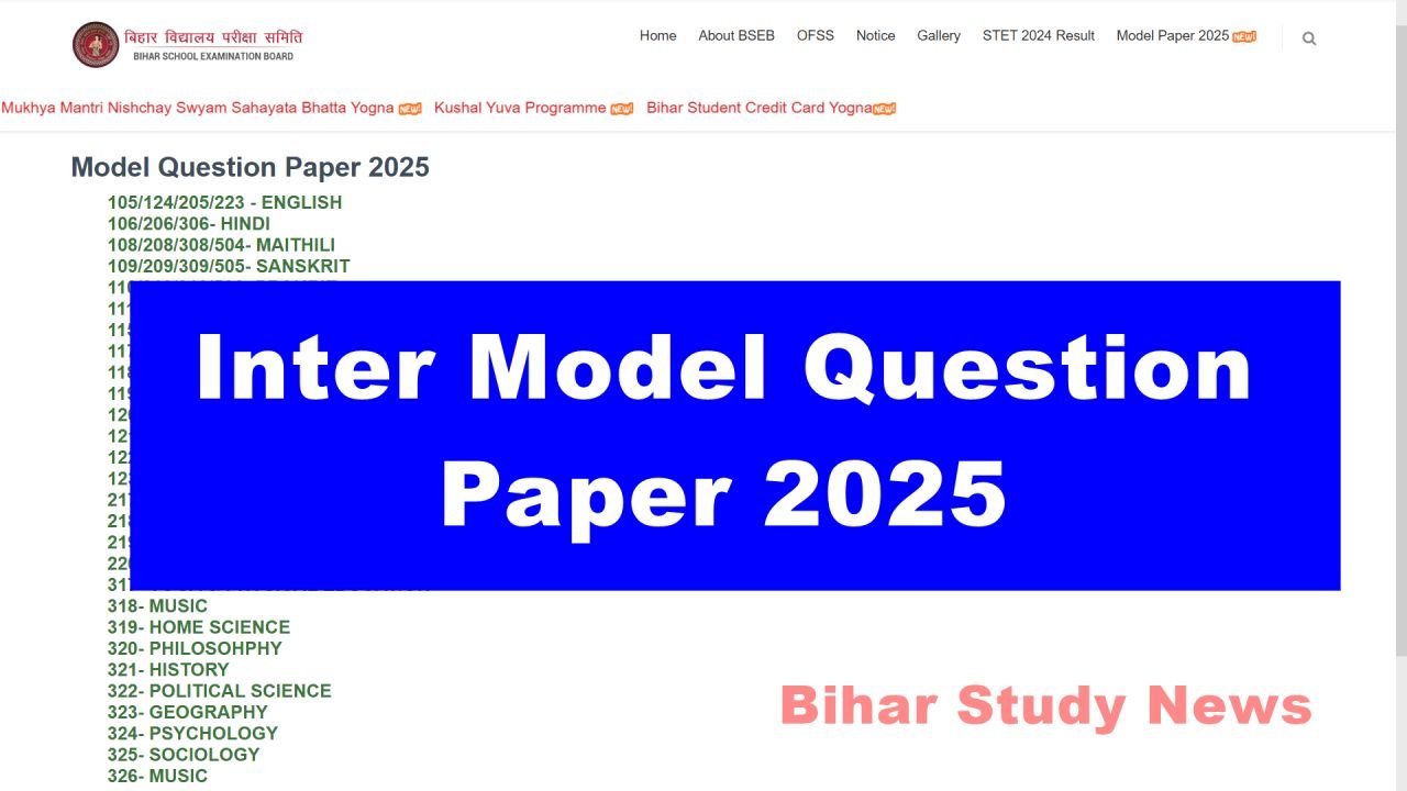 Bihar Board Inter Model Question Paper 2025