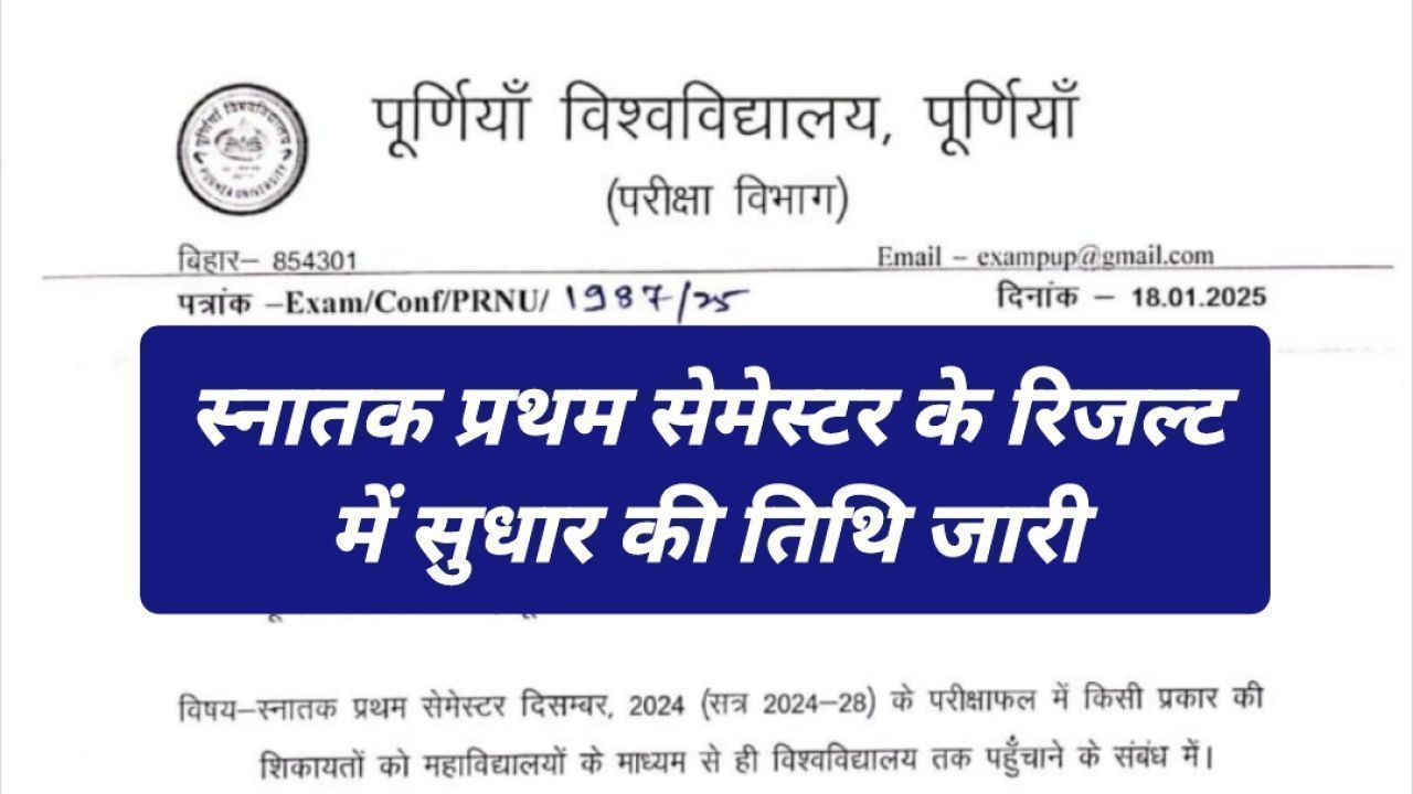 Purnea University Snatak 1st Semester 2025 Result Correction Date