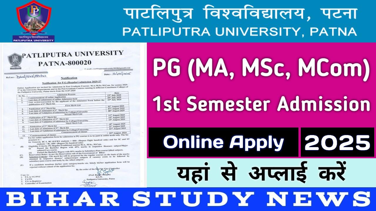 Patliputra University PG 1st Sem Admission Online Apply 2025