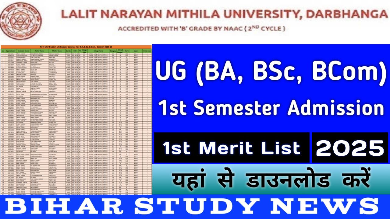 LNMU Darbhanga UG 1st Sem Admission 1st Merit List 2025
