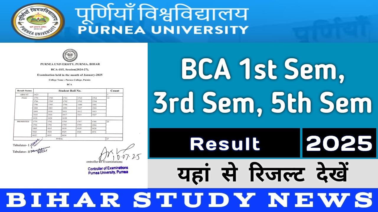Purnea University BCA 1st Sem 3rd Sem 5th Sem Result 2025