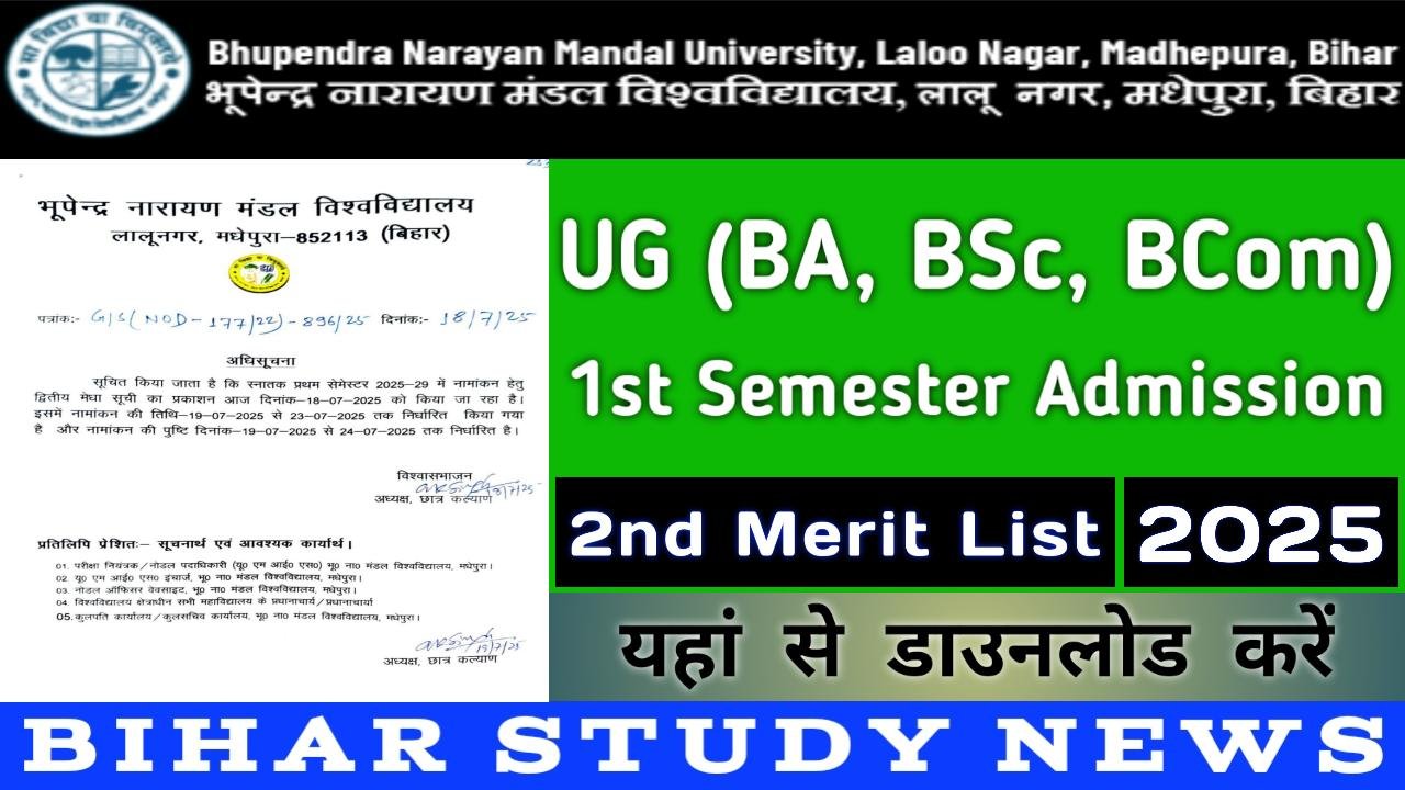 BNMU Madhepura UG 1st Sem Admission 2nd Merit List 2025