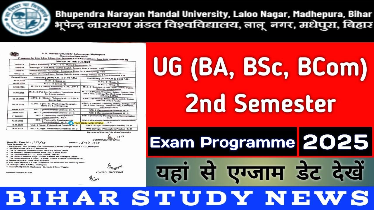 BNMU Madhepura UG 2nd Sem Exam Programme 2025