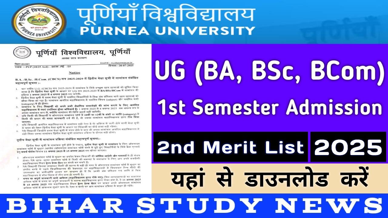 Purnea University UG 1st Sem Admission 2nd Merit List 2025
