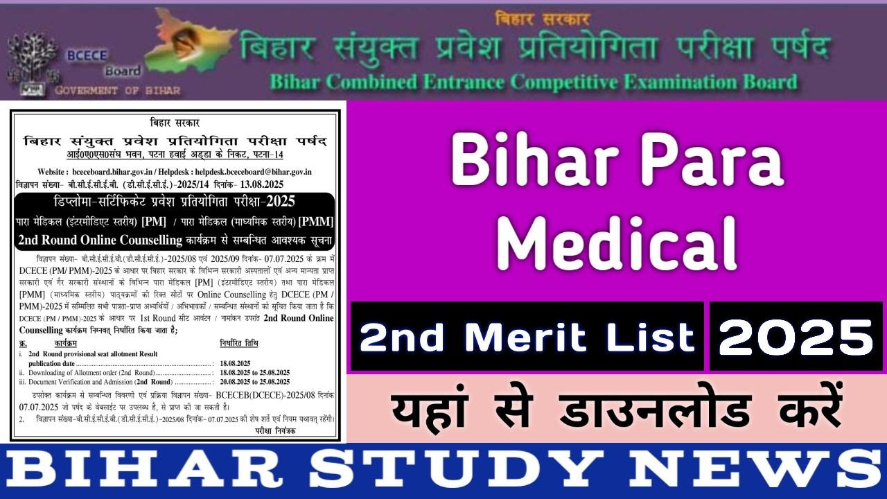 BCECE Bihar Para Medical 2nd Merit List 2025