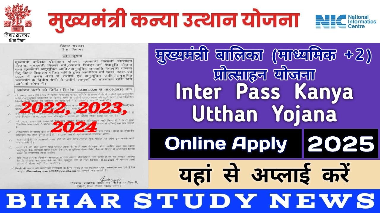 Inter Pass Kanya Utthan Yojana 2022 2023 2024 Online Apply