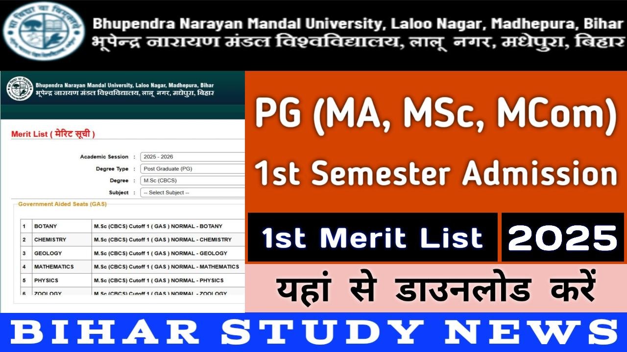 BNMU Madhepura PG 1st Sem Admission 1st Merit List 2025