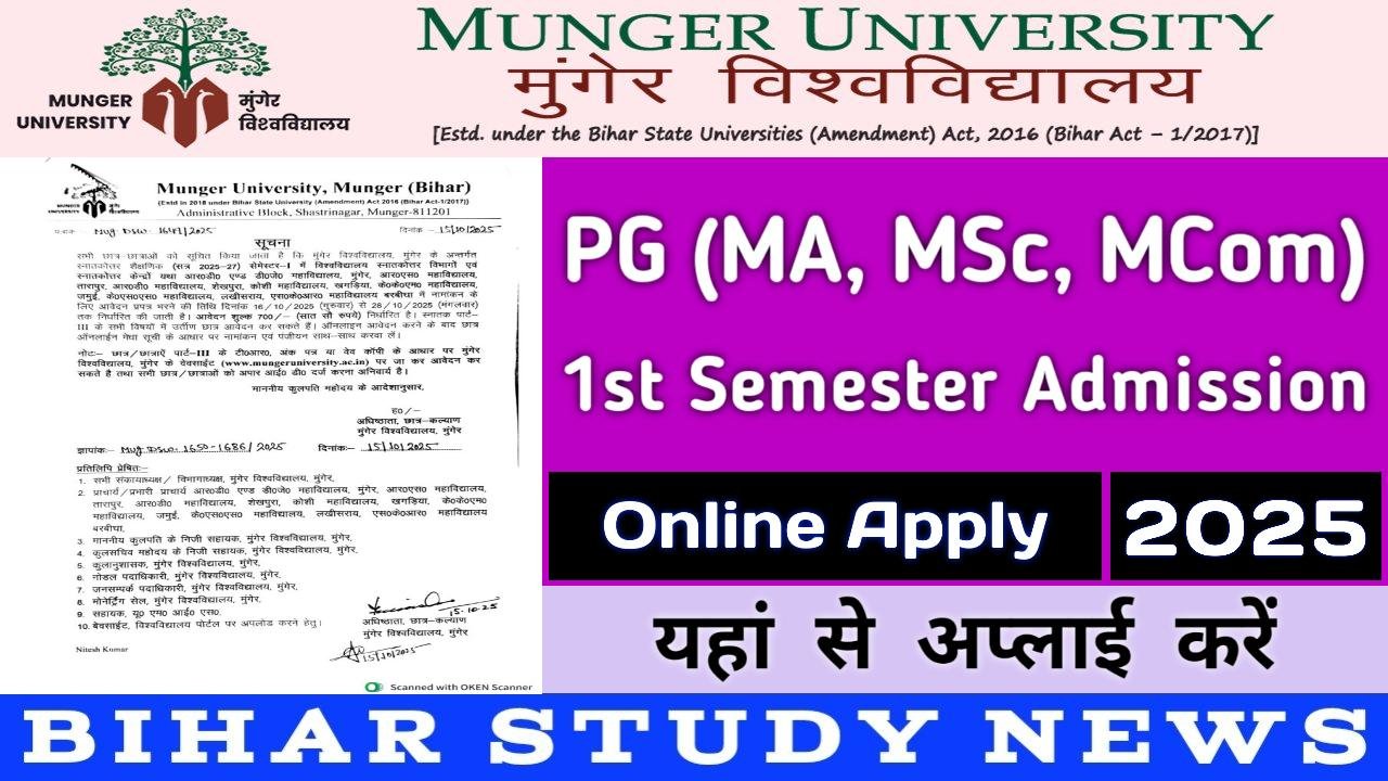 Munger University PG 1st Sem Admission Online Apply 2025