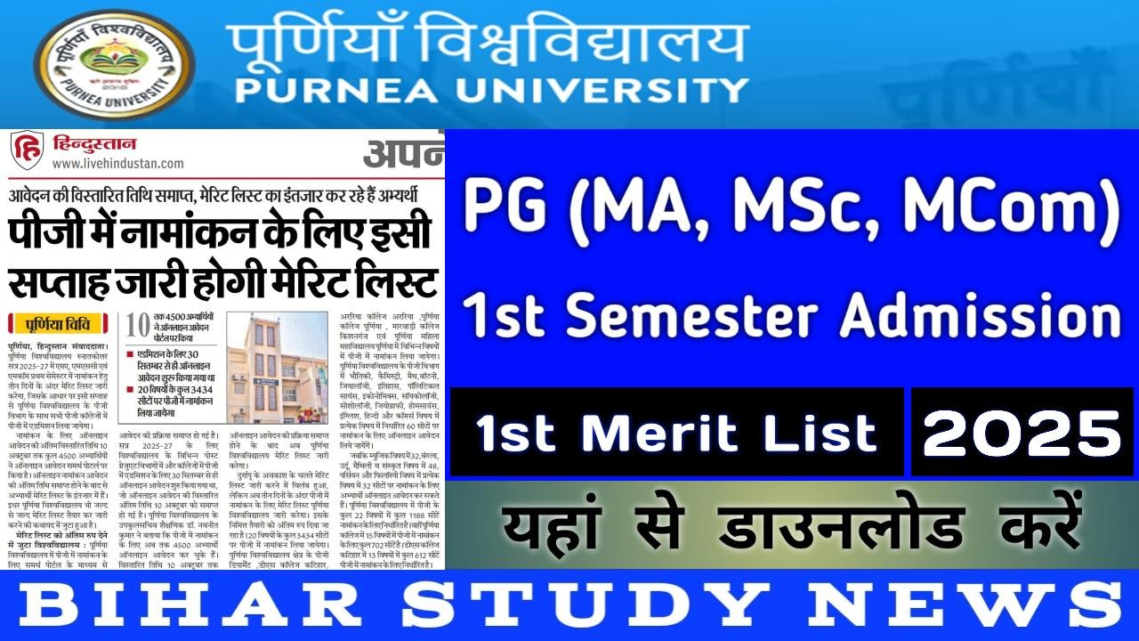 Purnea University PG 1st Sem Admission 1st Merit List 2025
