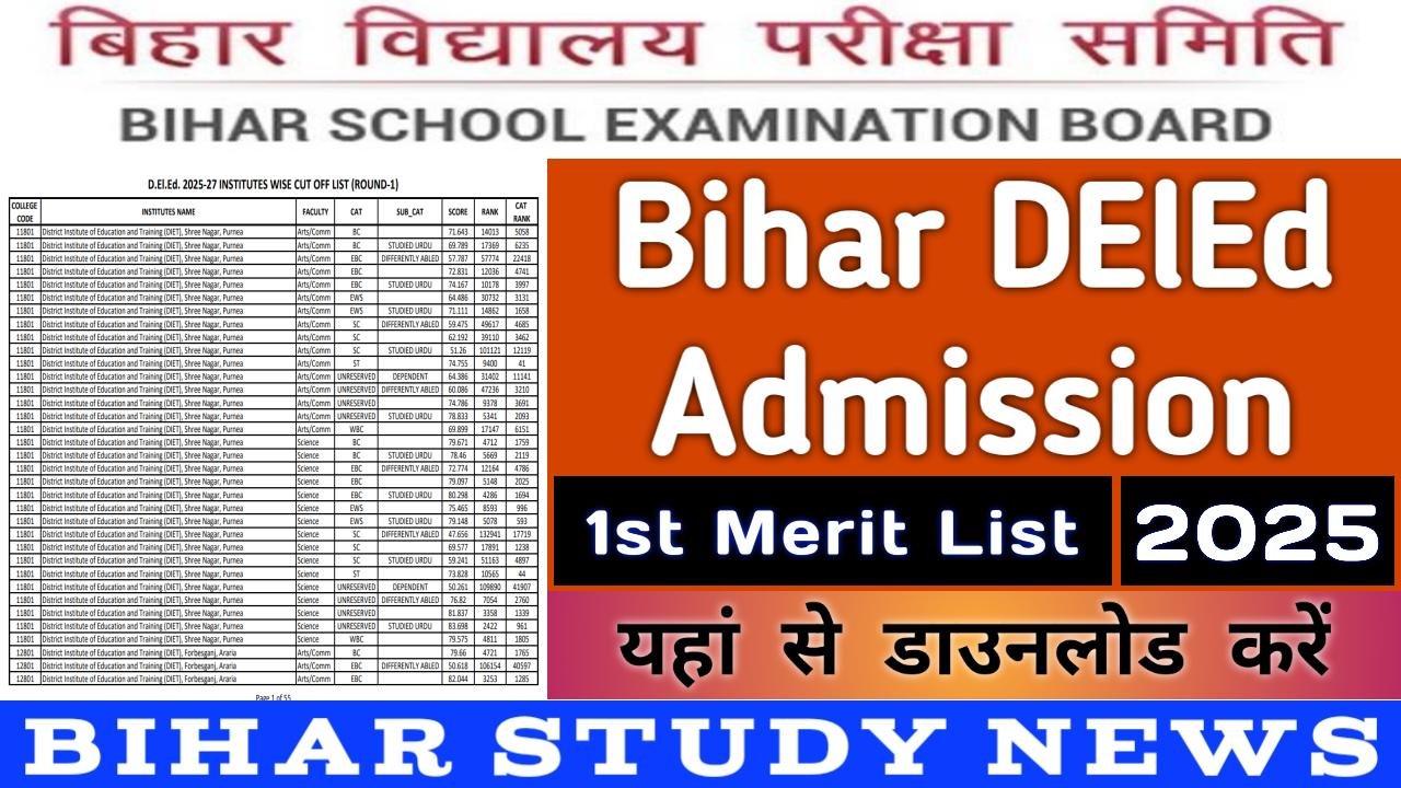 Bihar DElEd Admission 1st Merit List 2025
