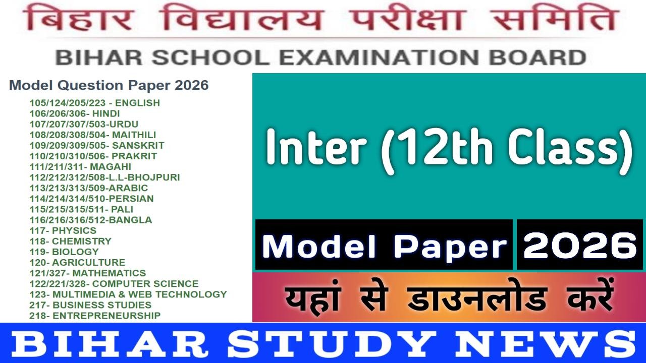 Bihar Board Inter 12th Class Model Paper 2026