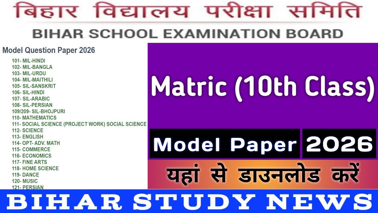 Bihar Board Matric 10th Class Model Paper 2026