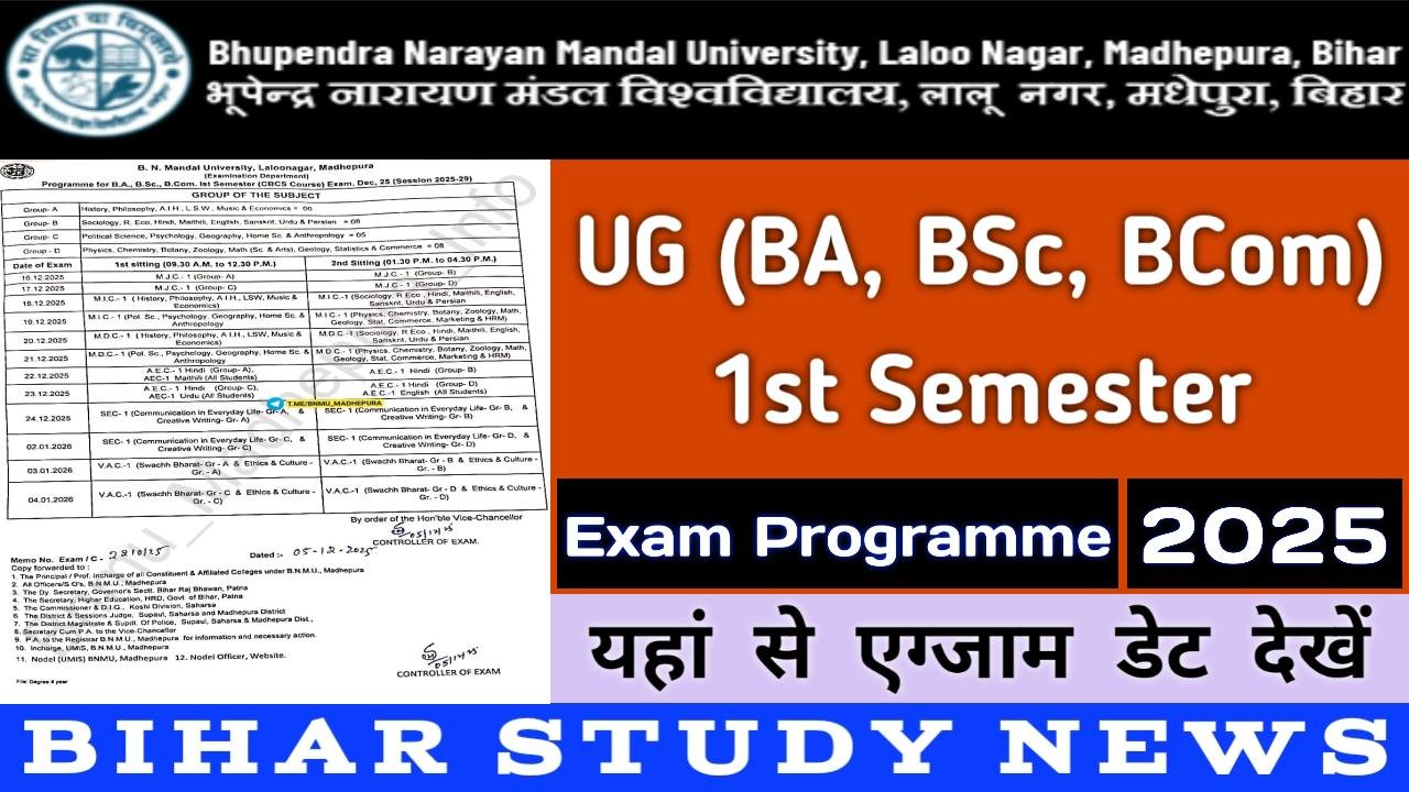 BNMU Madhepura UG 1st Sem Exam Programme 2025