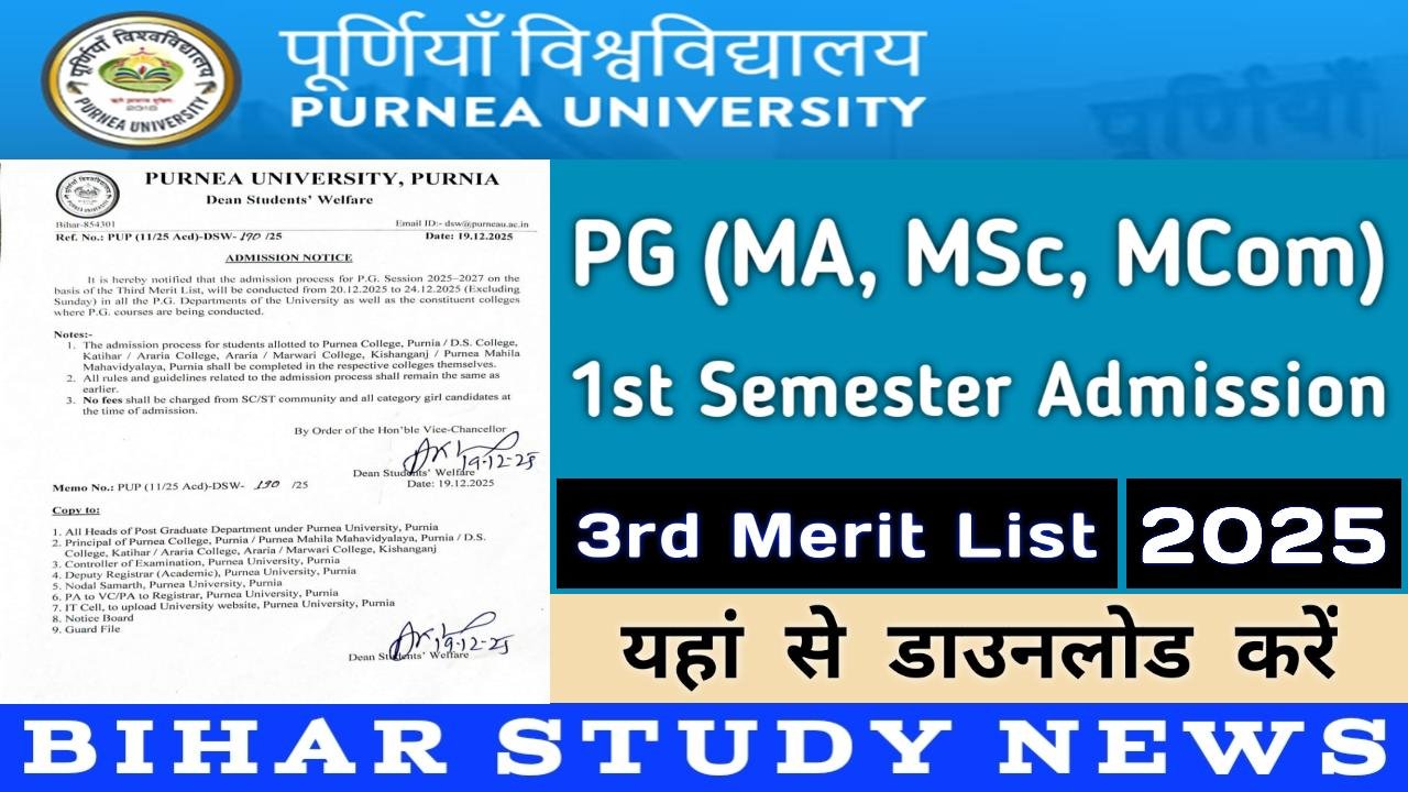 Purnea University PG 1st Sem Admission 3rd Merit List 2025