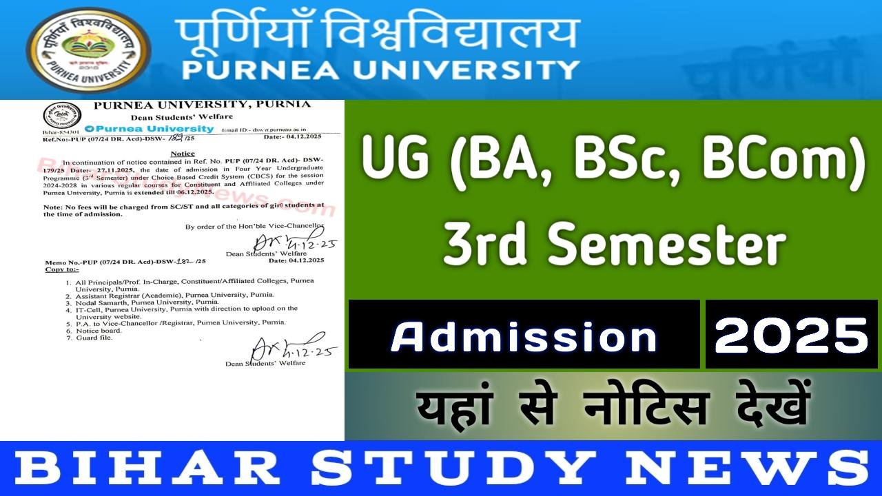 Purnea University UG 3rd Sem Admission 2025