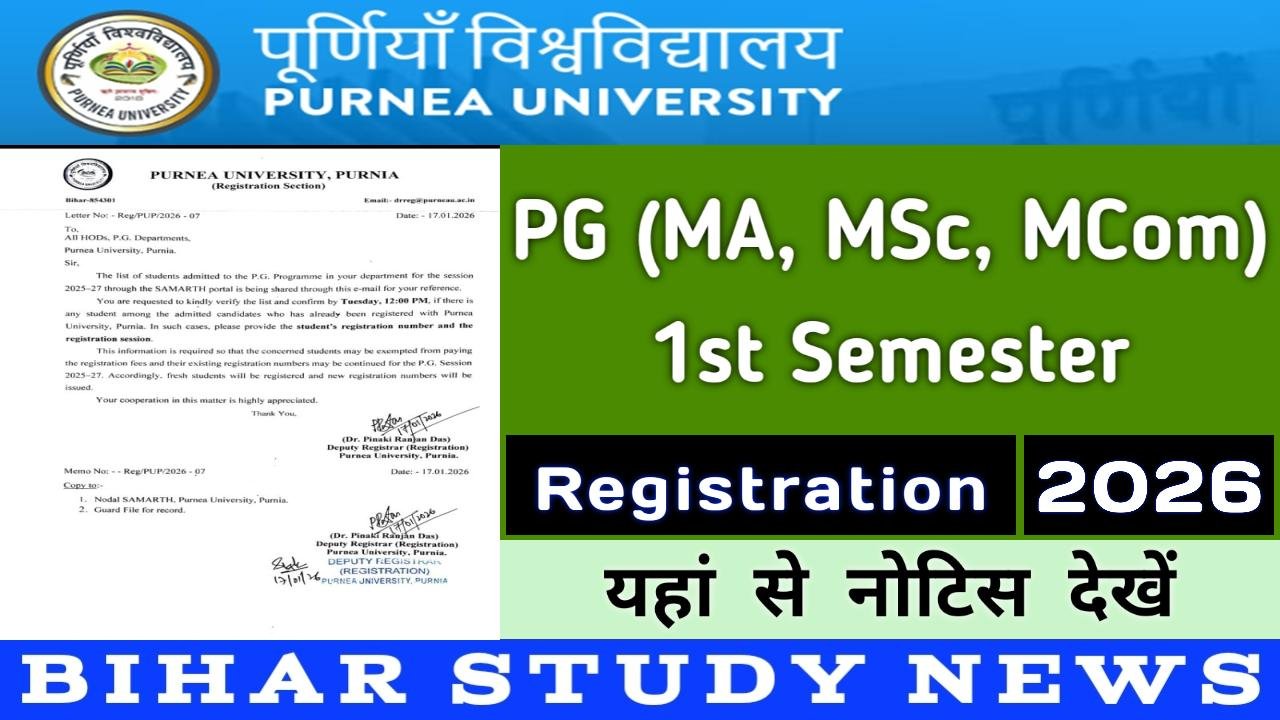 Purnea University PG 1st Sem Registration 2026