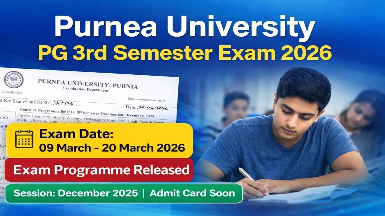 Purnea University PG 3rd Sem Exam Programme 2026