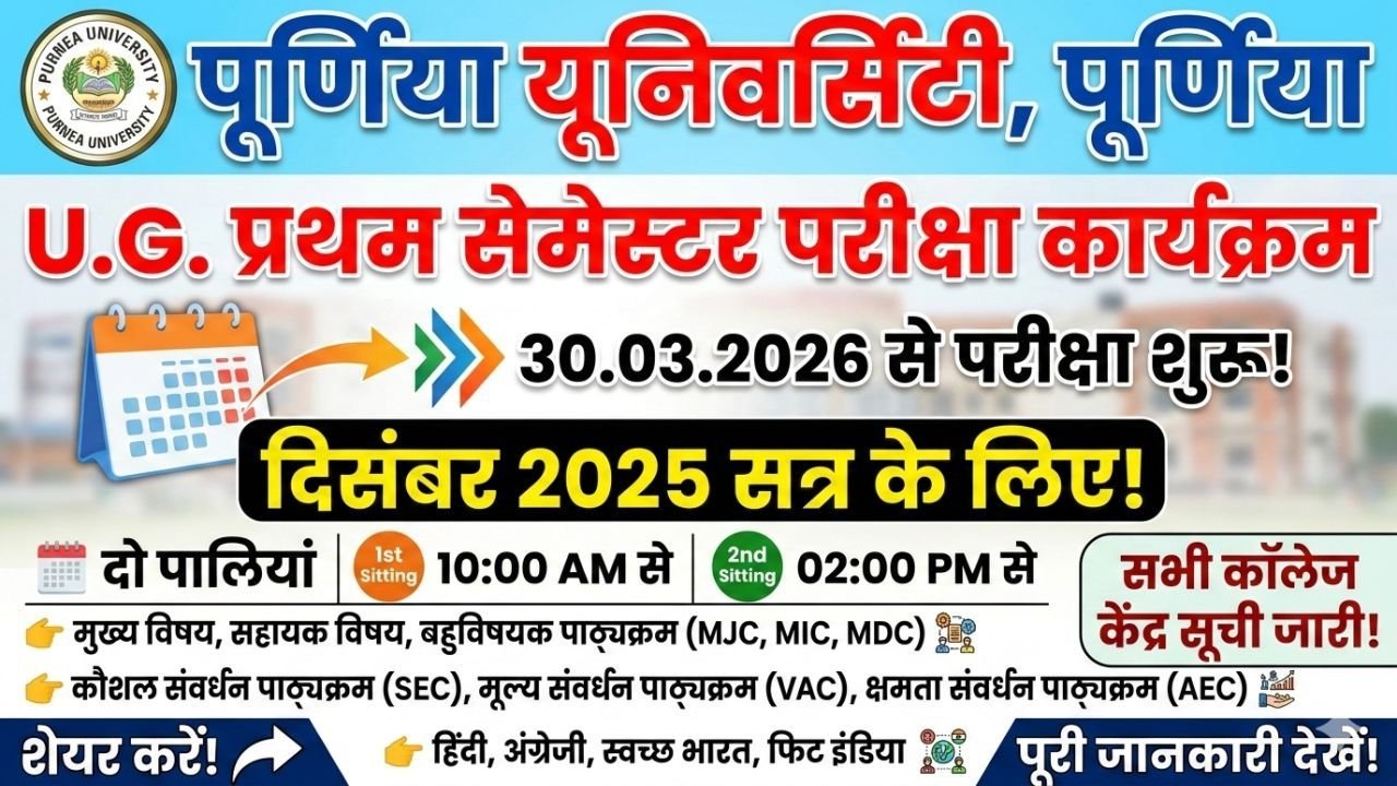 Purnea University UG 1st Sem Exam Programme 2026