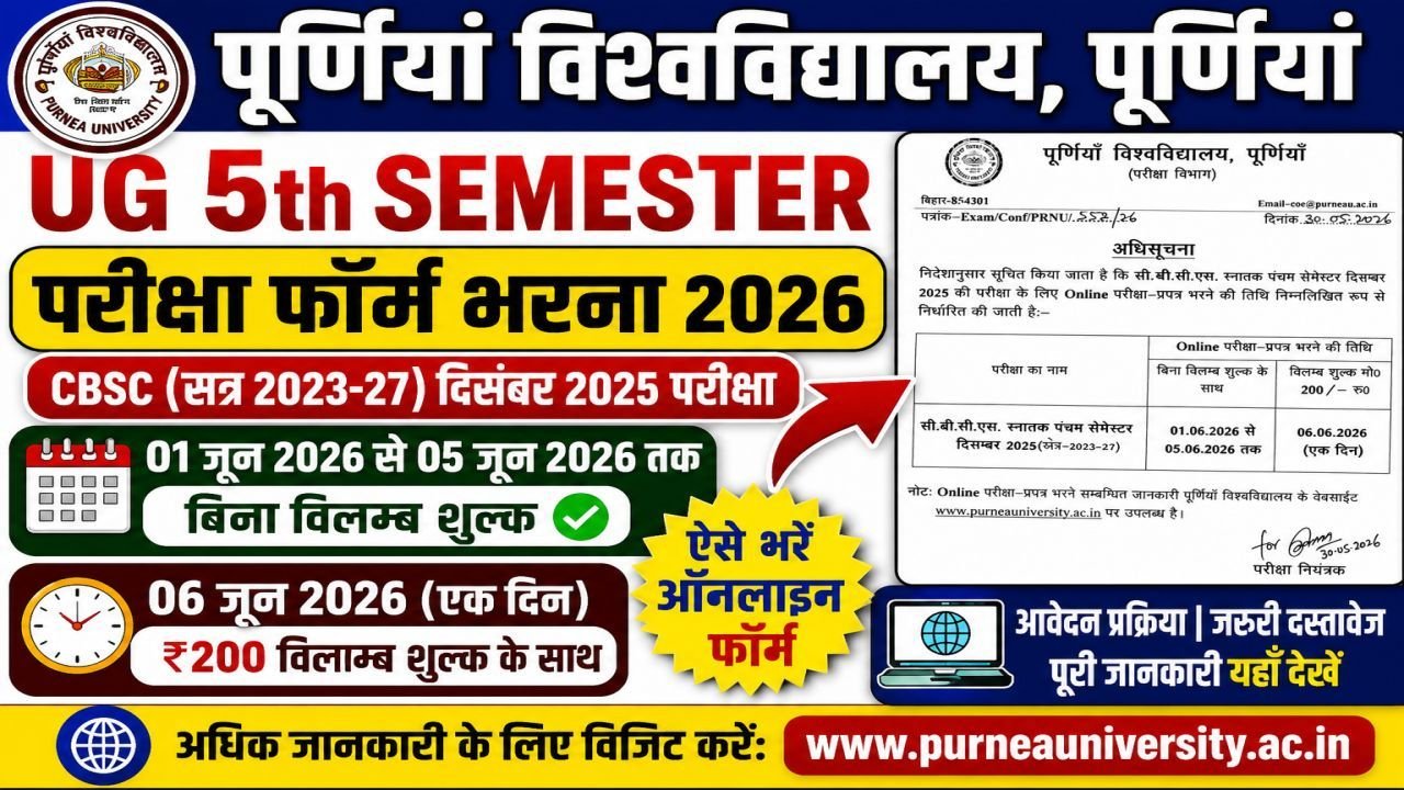 Purnea University UG 5th Sem Exam Form Fill-up 2026