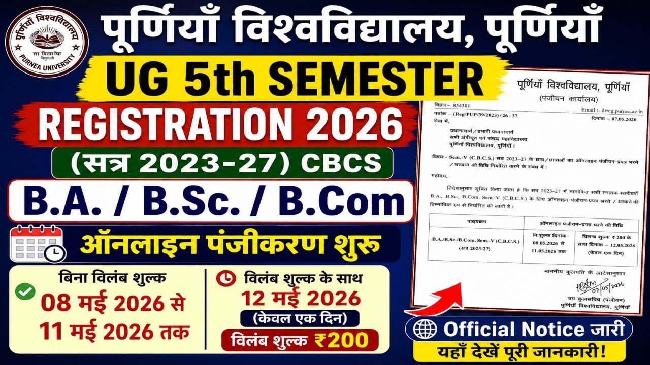 Purnea University UG 5th Sem Registration 2026