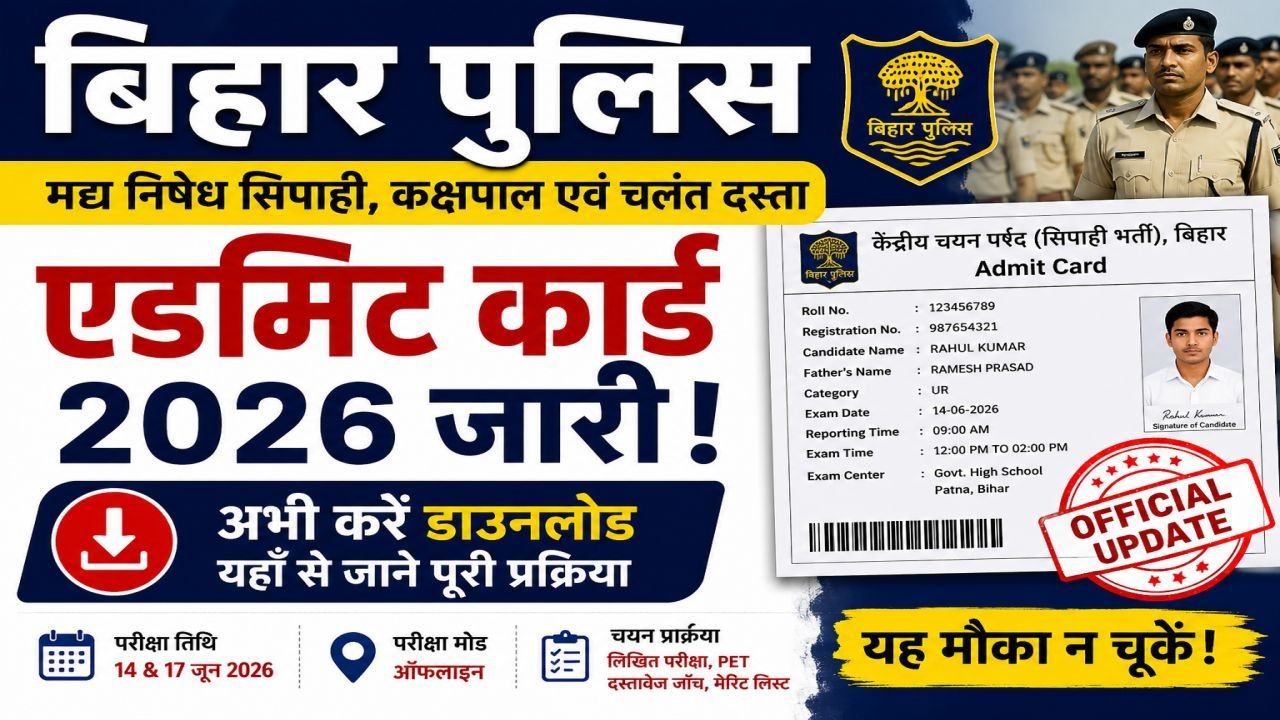 Bihar Police Prohibition Constable, Warder Mobile Squad Admit Card 2026 Out