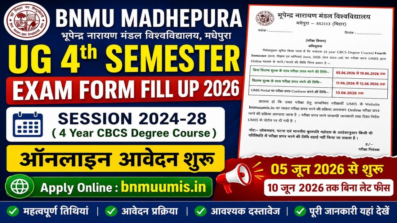 BNMU Madhepura UG 4th Sem Exam Form Fill-up 2026