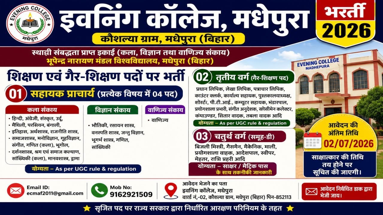 Evening College Madhepura Recruitment 2026