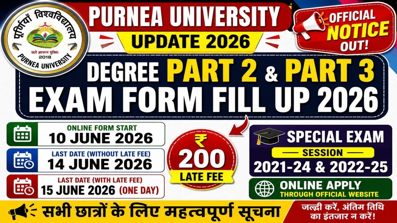 Purnea University Degree Part 2 and Part 3 Exam Form Fill Up 2026
