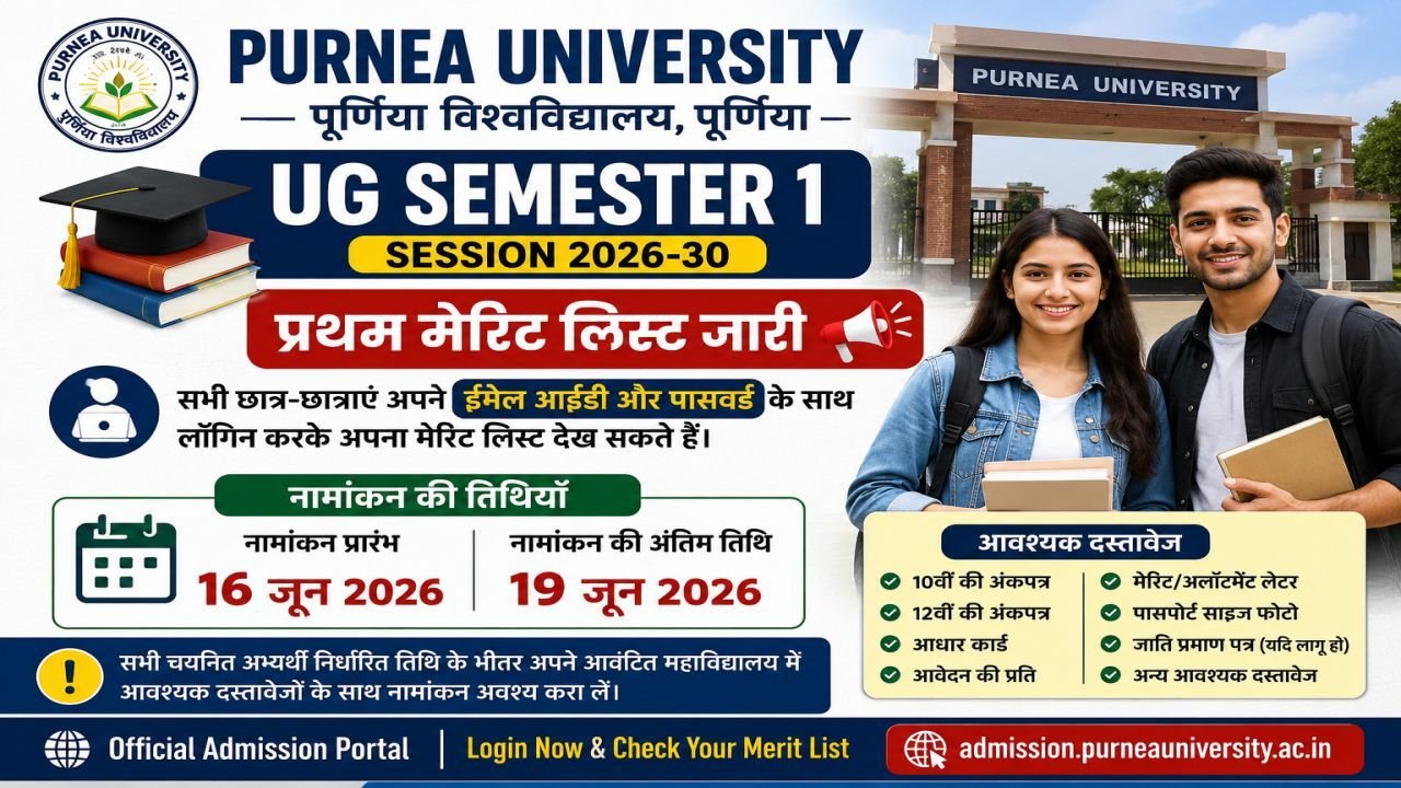 Purnia University UG Semester 1 Admission 2026-30