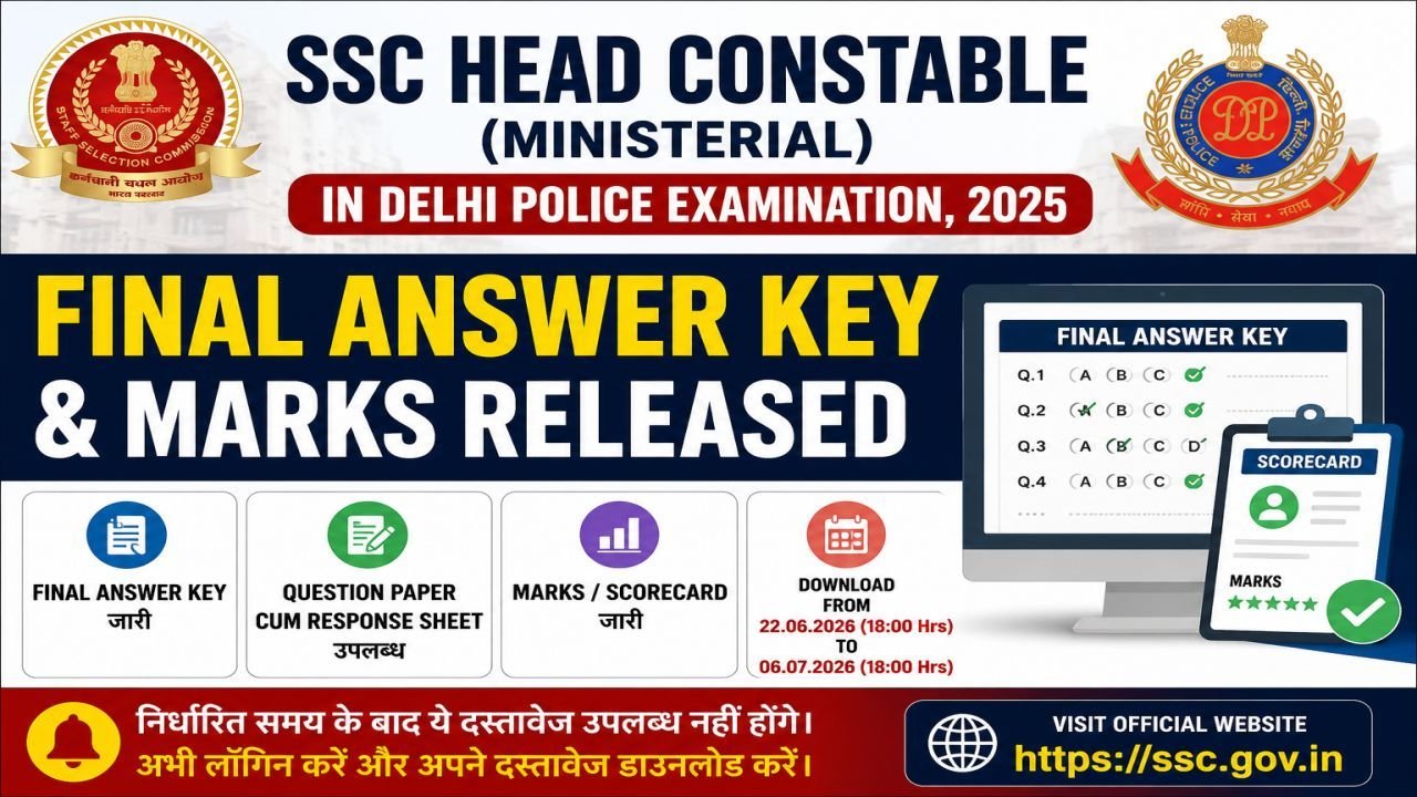 SSC Delhi Police HC 2025 Answer Key Out