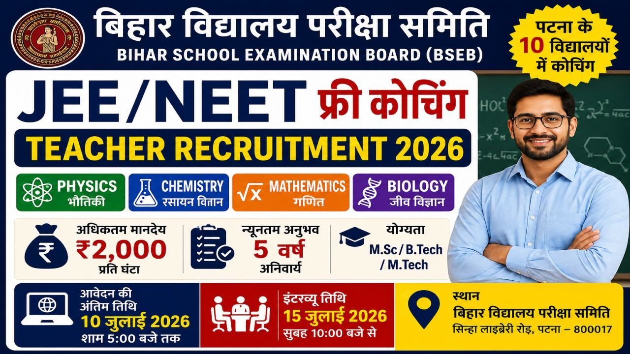Bihar Board JEENEET Teachers Recruitment 2026