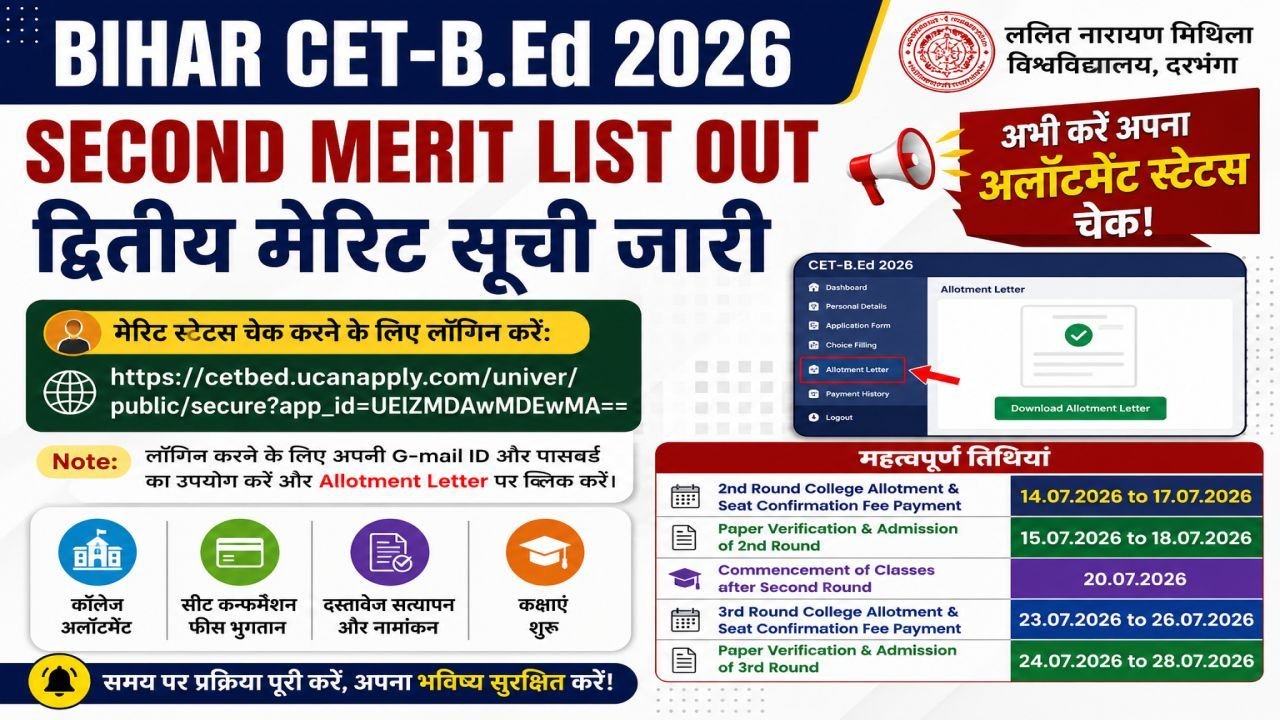 Bihar CET-B.Ed 2026 Second Merit List Out