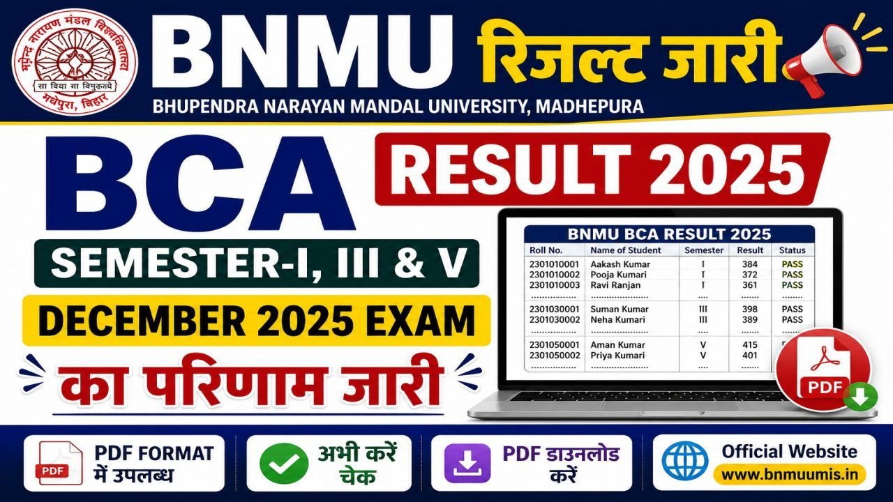 BNMU BCA Sem-I, III, V Result 2025 Out