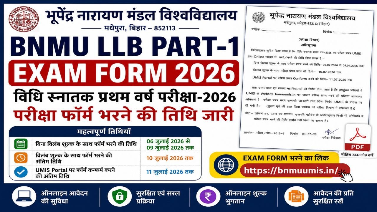 BNMU LLB Part-I Exam Form 2026