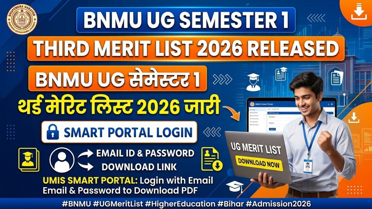 BNMU UG Semester 1 Third Merit List 2026 Released