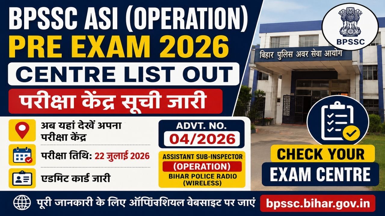 BPSSC ASI Operation Pre Exam Centre List 2026 Out