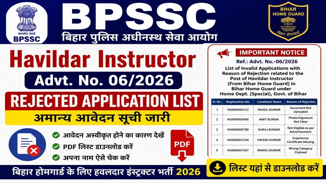 BPSSC Havildar Instructor Rejected Application List 2026