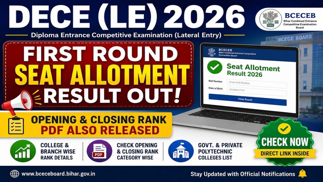 DECE LE 2026 First Round Seat Allotment Result 2026 Out
