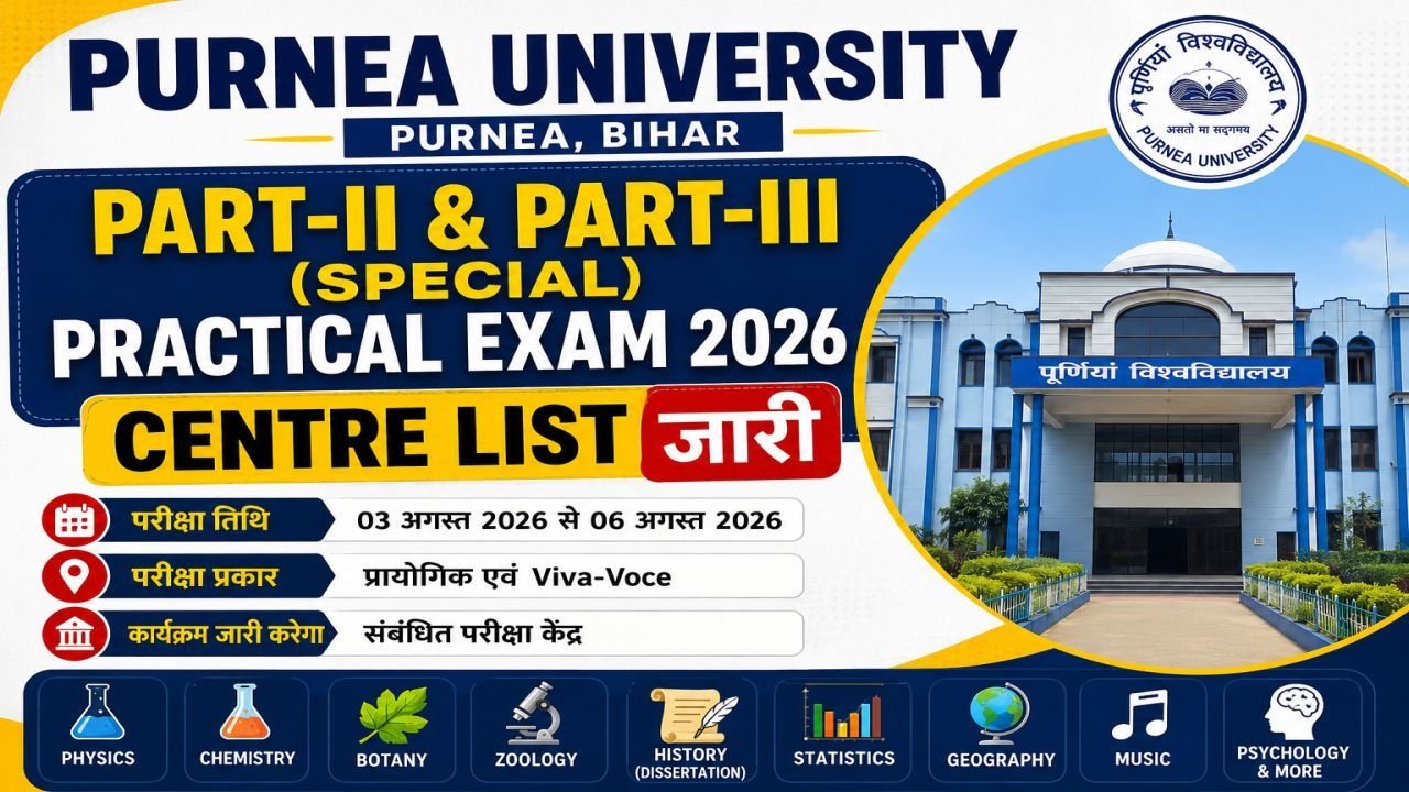 Purnea University Part-II & Part-III (Special) Practical Exam 2026 Centre List Out