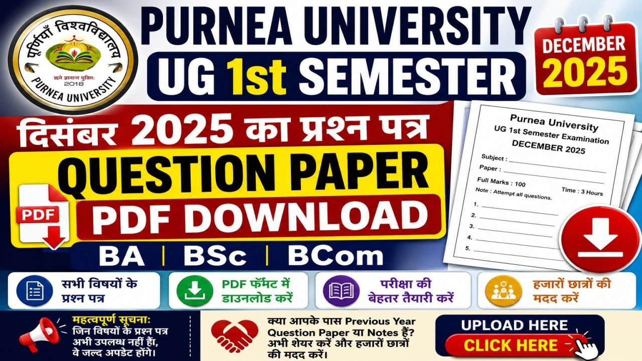 Purnea University UG 1st Semester December 2025 Question Paper