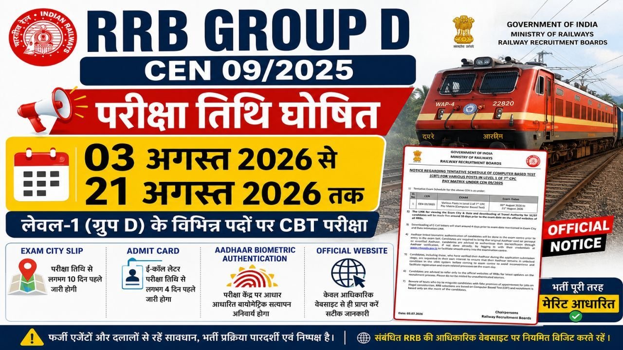 RRB Group D CBT Exam Date 2026