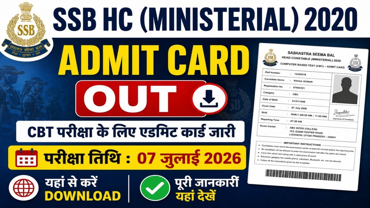 SSB HC Ministerial 2020 Admit Card 2026 Released