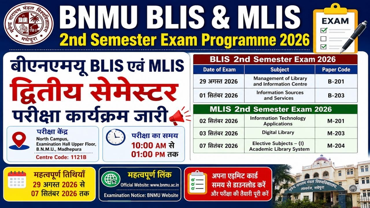 BNMU BLIS & MLIS 2nd Semester Exam Programme 2026