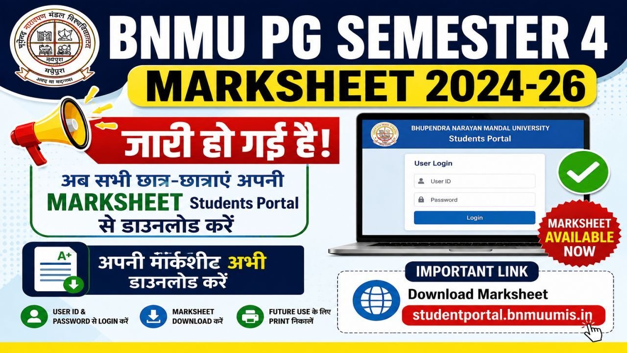 BNMU PG Semester 4 Marksheet 2024-26 Released