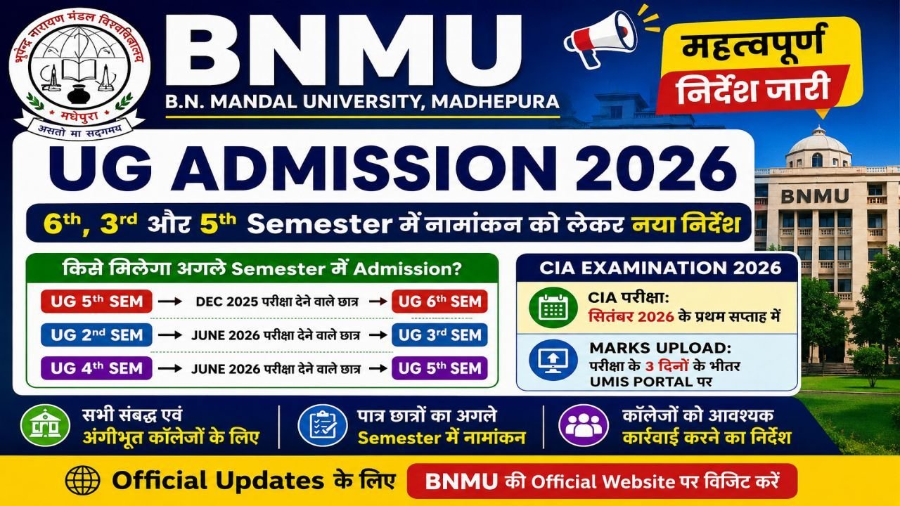 BNMU UG 6th, 3rd & 5th Semester Admission 2026 6th, 3rd