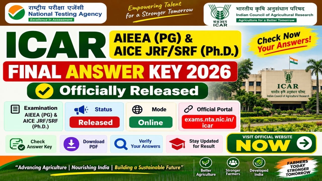 ICAR AIEEA (PG) & AICE JRF/SRF (Ph.D.) Final Answer Key 2026 Released