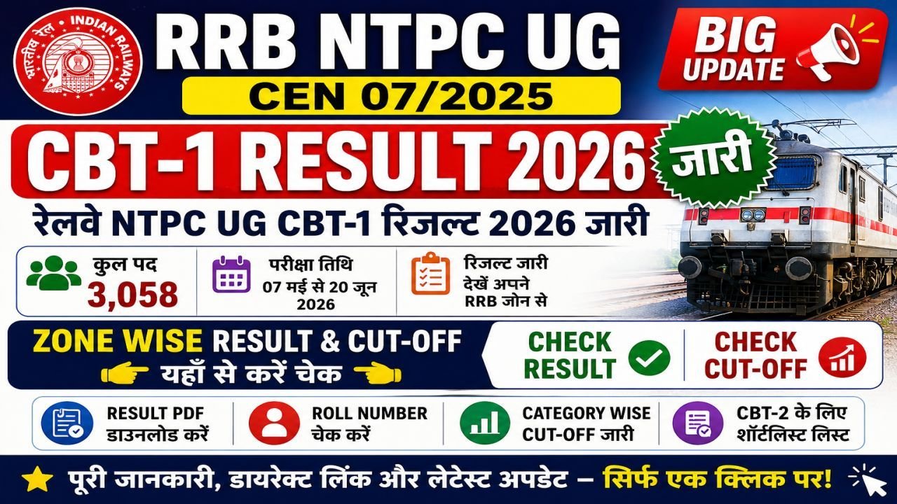 RRB NTPC UG CEN 07/2025 CBT-1 Result 2026
