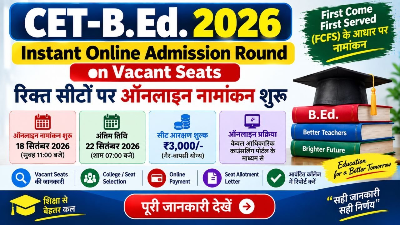 CET-B.Ed. 2026 Instant Online Admission Round on Vacant Seats